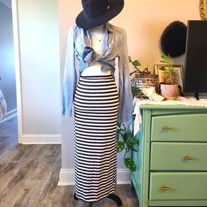 Michael Kors Black and White Striped Maxi Skirt